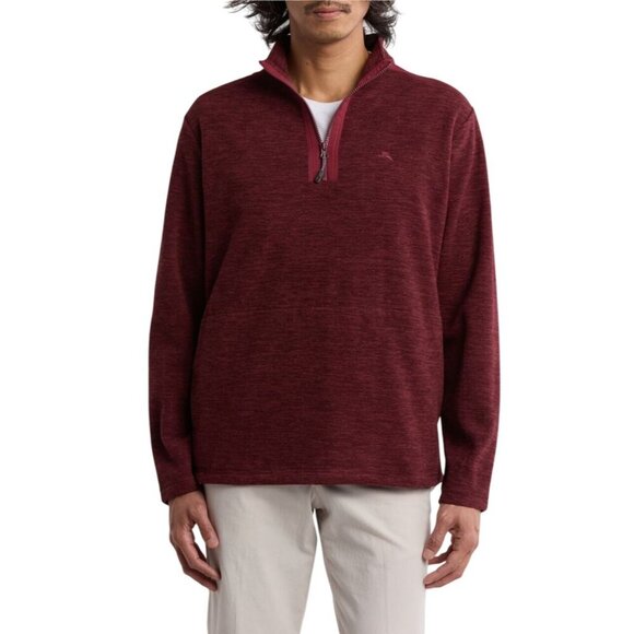 Tommy Bahama Mens Wine Half Zip Stand Collar Pockets Knit Pullover Top Sz XL NEW - Picture 1 of 10